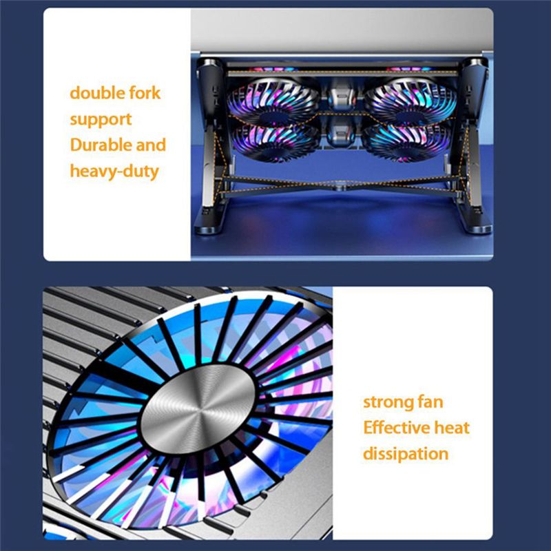 Laptop Accessories Cooling Pad - แท่นวางแล็ปท็อปแบบพับได้ พร้อมพัดลม RGB เงียบ 4 ตัว